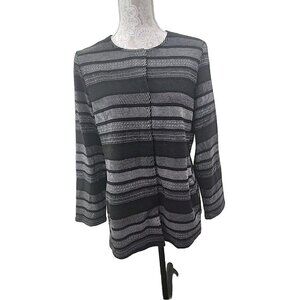 Chico's Jacket Knit Jacquard Black White Striped Pockets Women's Medium